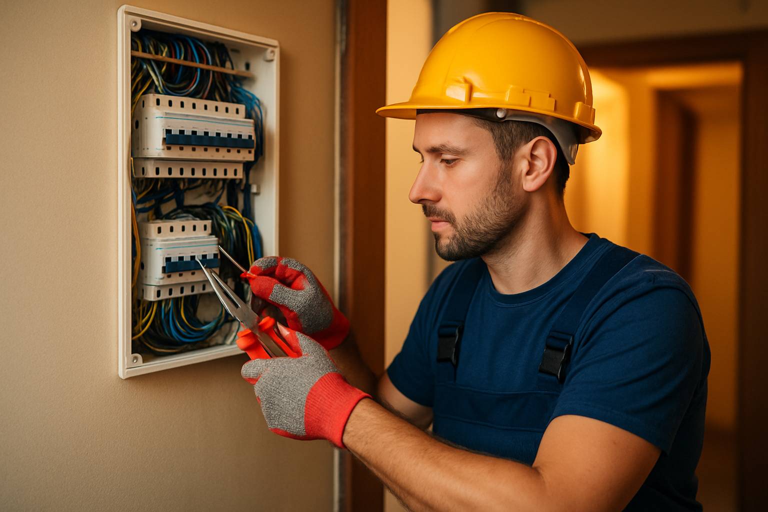 Residential electrician performing work in a home